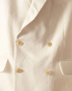 Men BODE Linen Double-Breasted Suit Jacket - Ivory