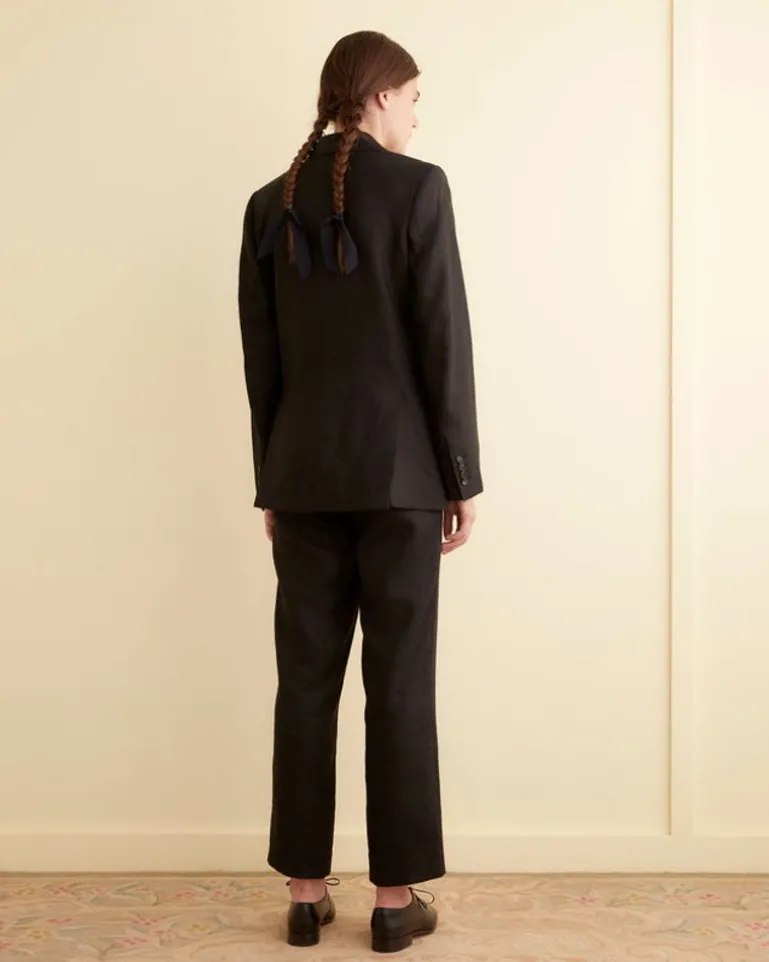 Women BODE Linen Double-Breasted Suit Jacket - Black