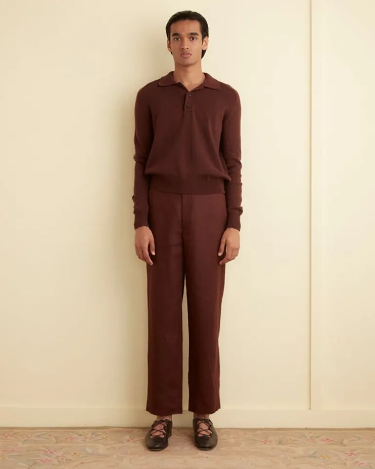 Men BODE Linen Suiting Trousers - Chocolate