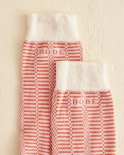 Men BODE Micro Check Socks - Peach Cream