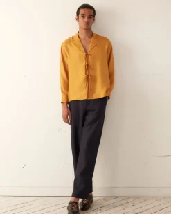 Men BODE Micro Tie Long Sleeve Shirt - Golden