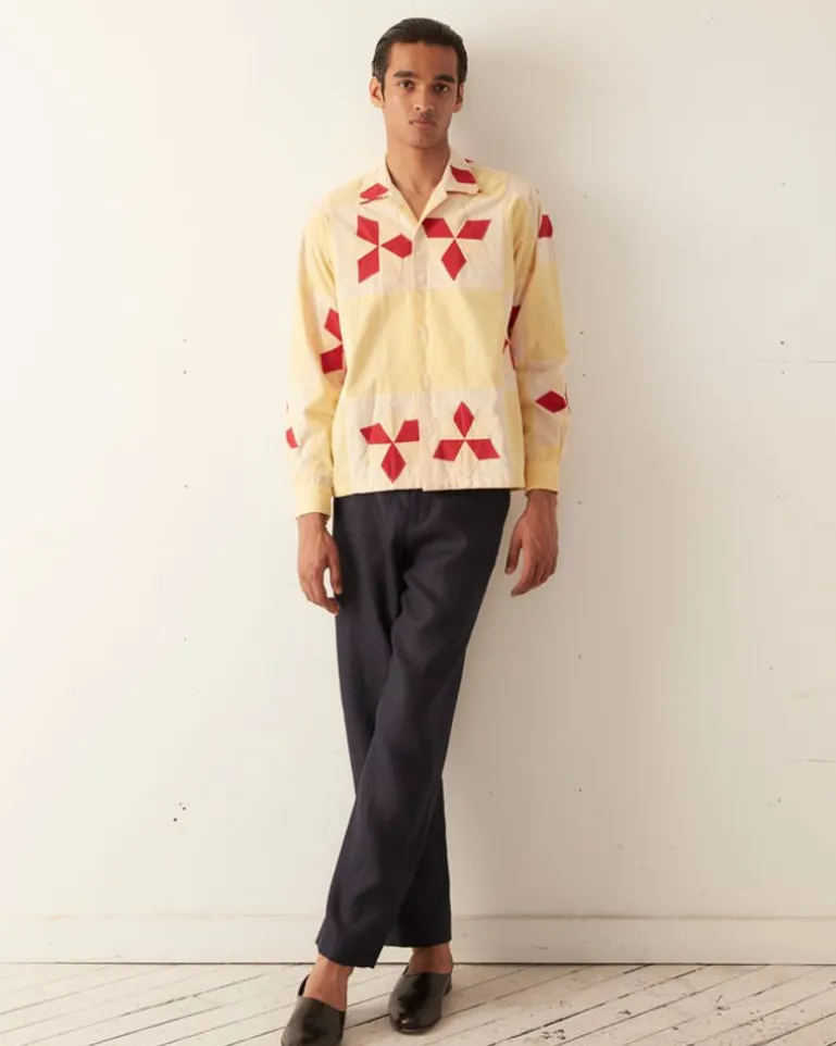 Men BODE Novel Star Quilt Long Sleeve Shirt