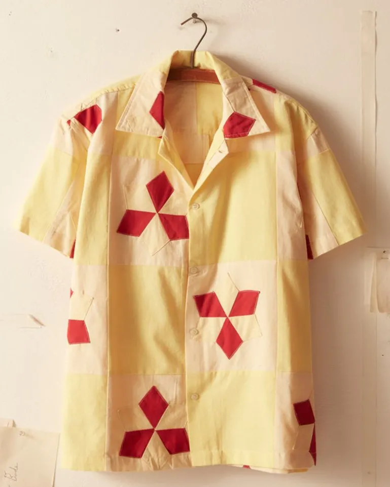 Men BODE Novel Star Quilt Short Sleeve Shirt