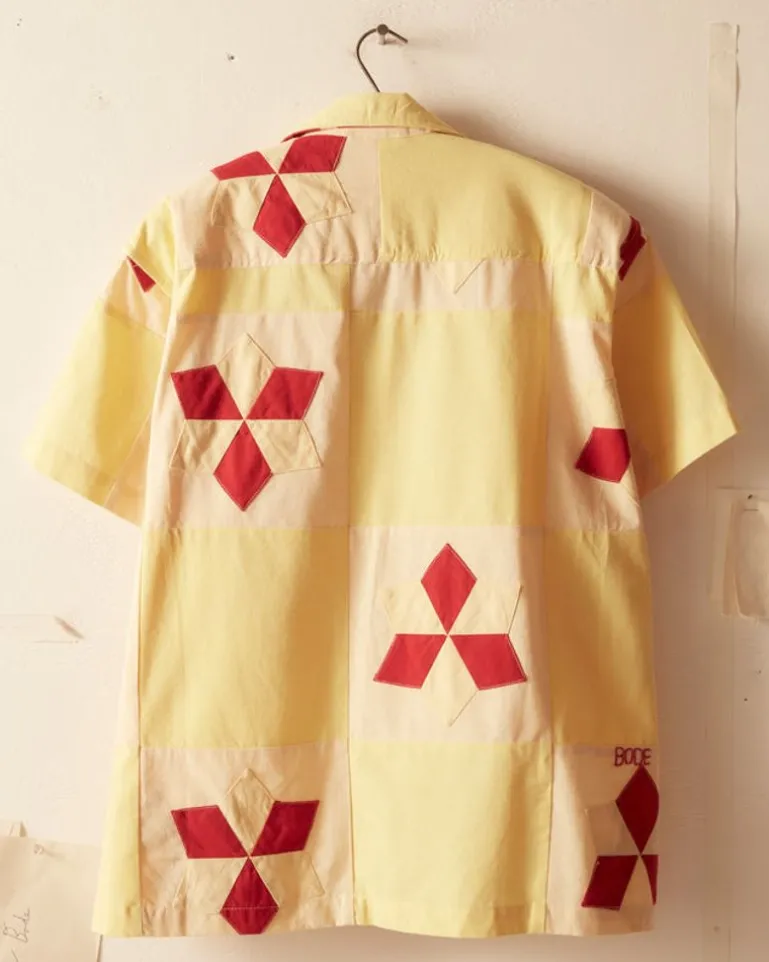 Men BODE Novel Star Quilt Short Sleeve Shirt