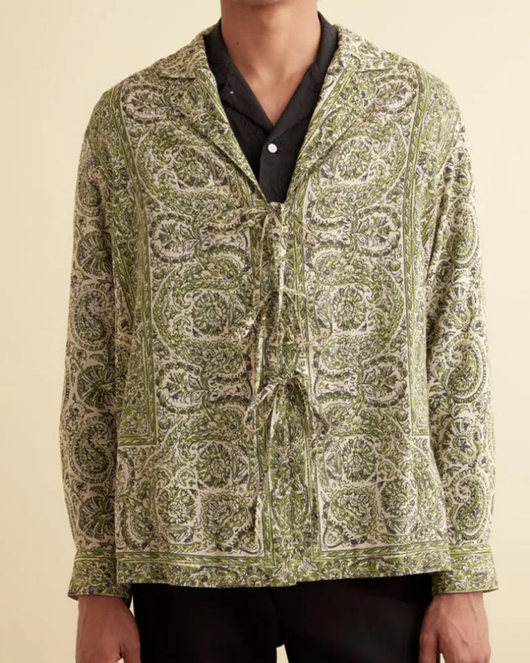 Men BODE Paisley Tie Long Sleeve Shirt