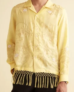 Men BODE Paquerette Fringe Long Sleeve Shirt