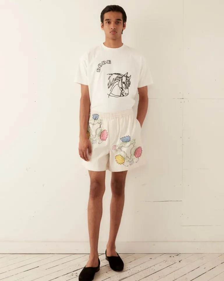 Men BODE Patchwork Lotus Shorts