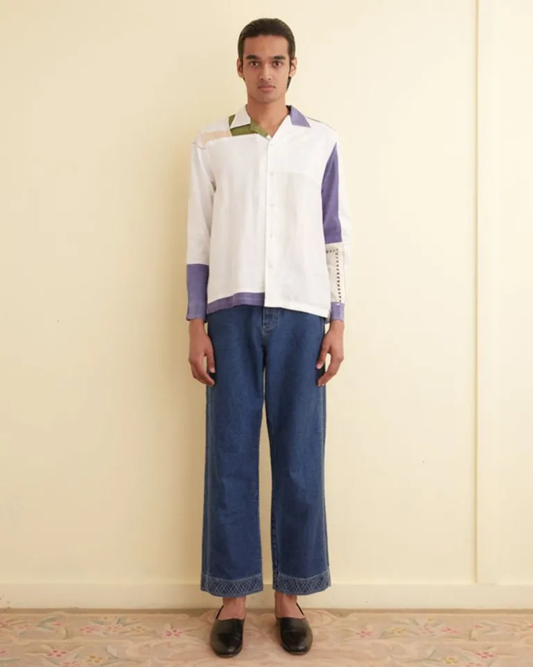 Men BODE Patchwork Napkin Long Sleeve Shirt