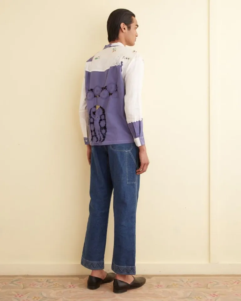 Men BODE Patchwork Napkin Long Sleeve Shirt