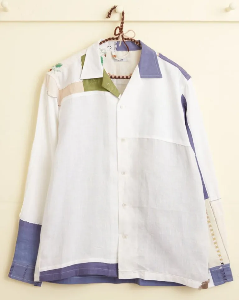 Men BODE Patchwork Napkin Long Sleeve Shirt