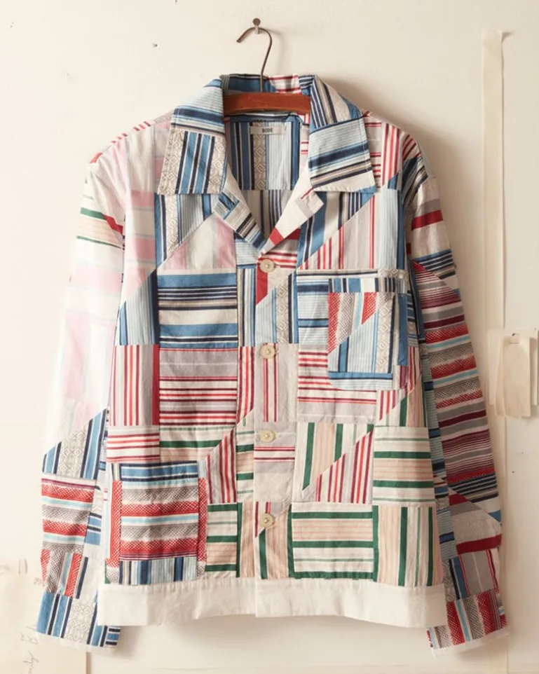 Men BODE Patchwork Oxford Long Sleeve Shirt