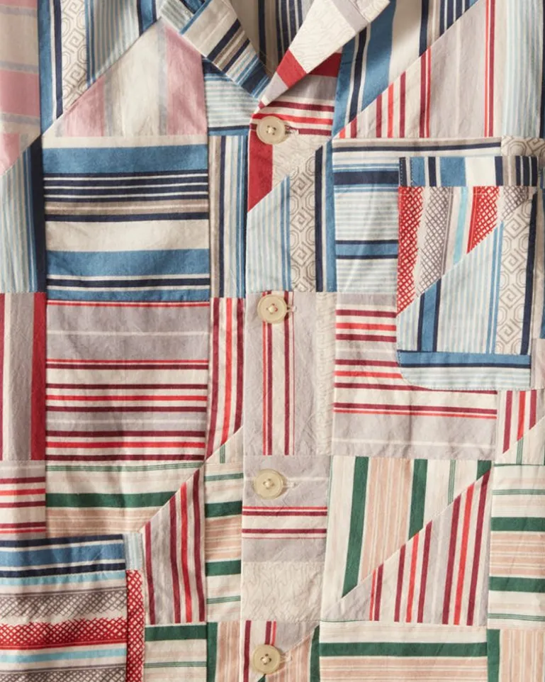 Men BODE Patchwork Oxford Long Sleeve Shirt