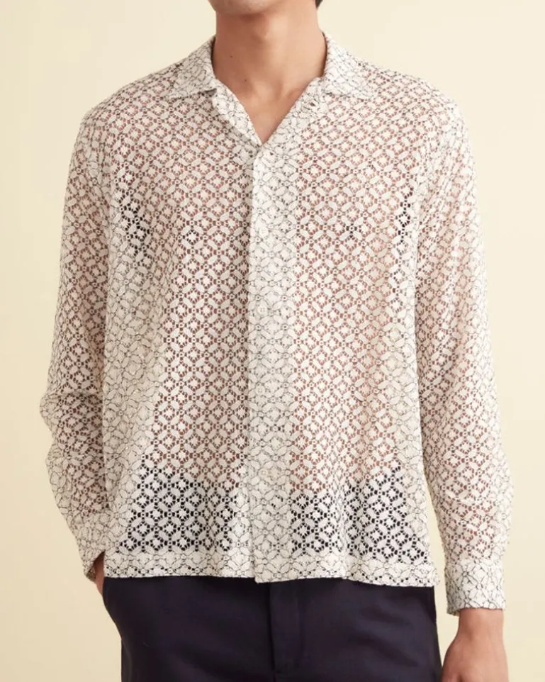 Men BODE Petal Lace Long Sleeve Shirt