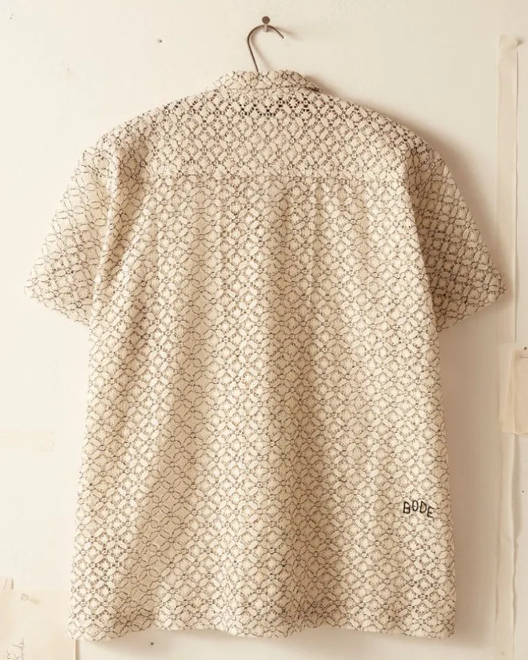Men BODE Petal Lace Short Sleeve Shirt