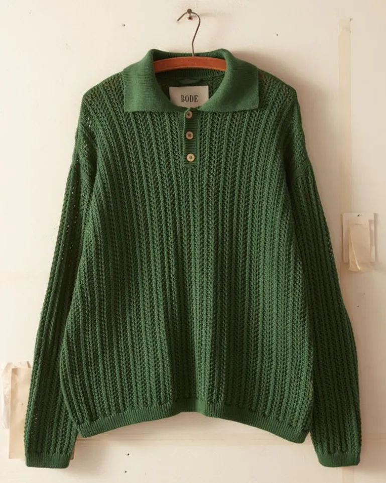 Men BODE Pointelle Polo Long Sleeve