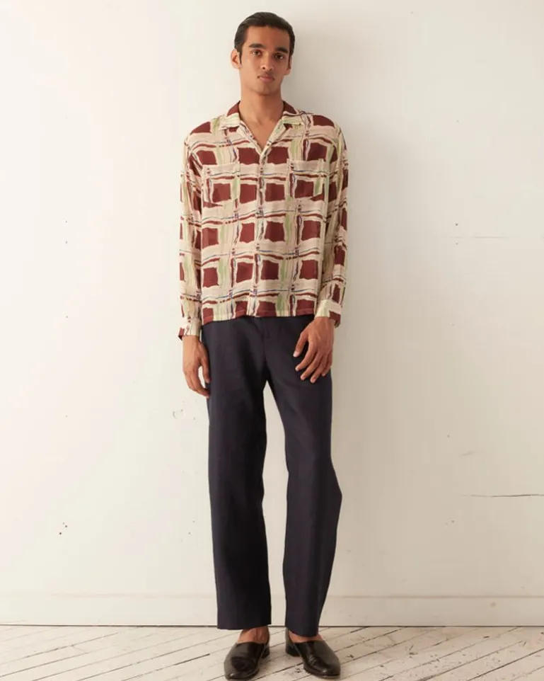 Men BODE Ripple Plaid Long Sleeve Shirt