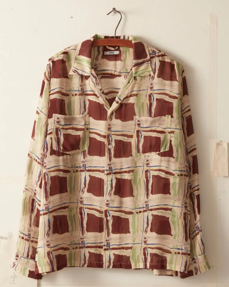 Men BODE Ripple Plaid Long Sleeve Shirt