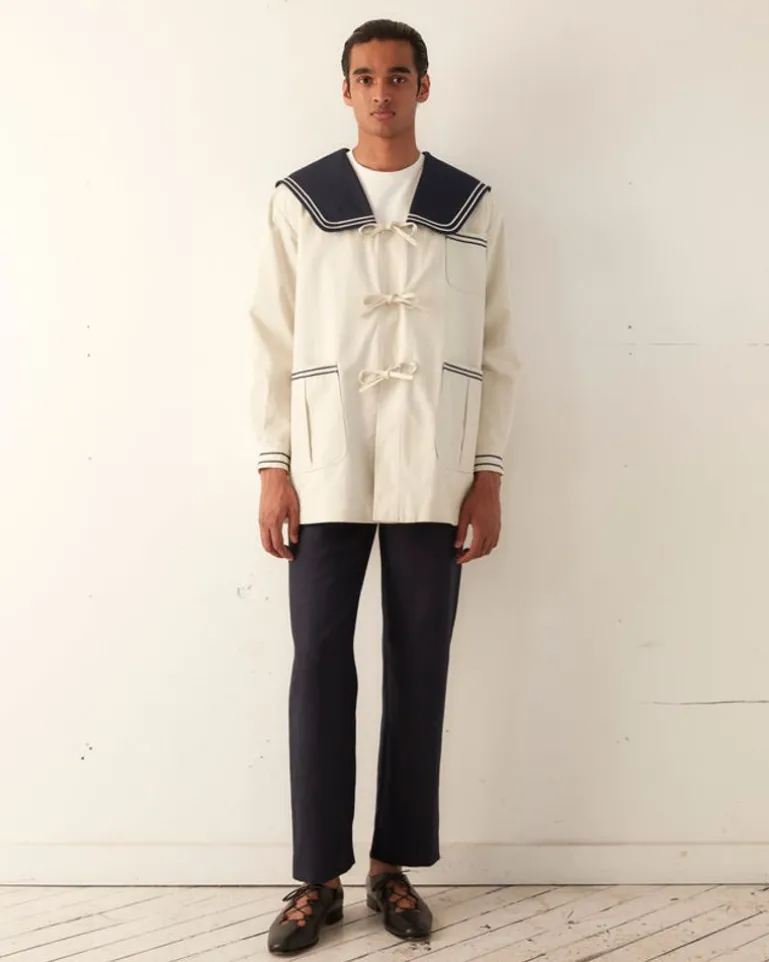 Men BODE Sailor Coat - Cream Navy