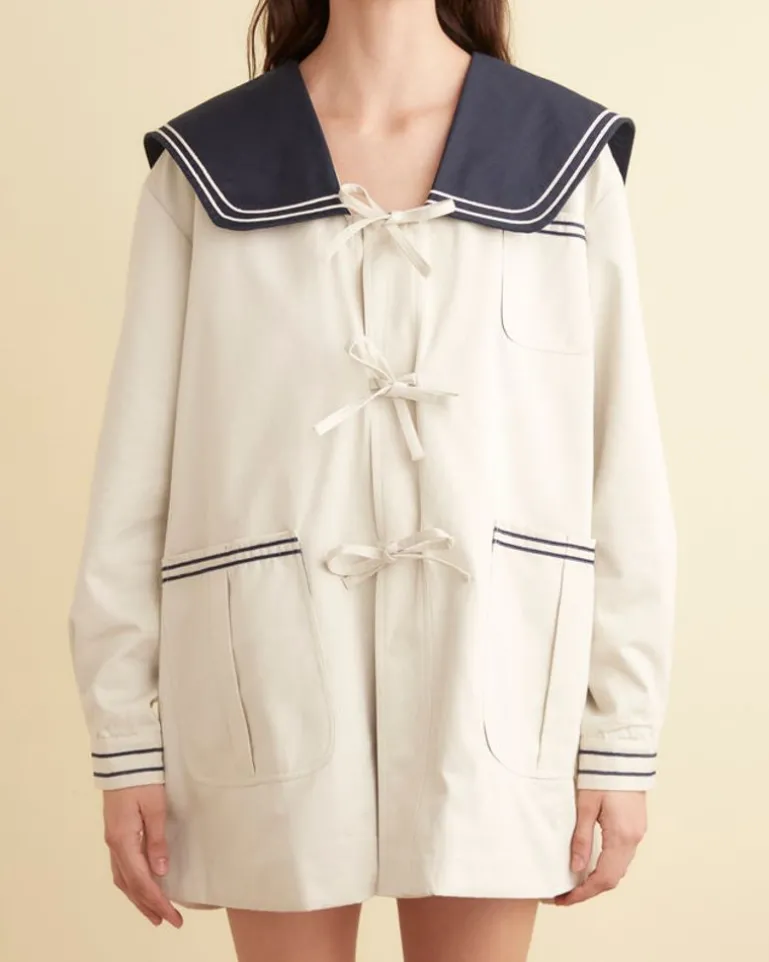 Women BODE Sailor Coat - Cream/Navy