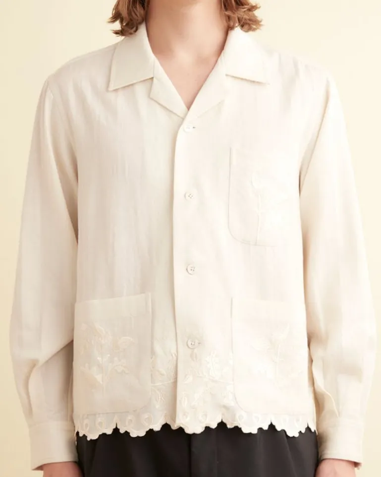 Men BODE Scalloped Acorn Long Sleeve Shirt