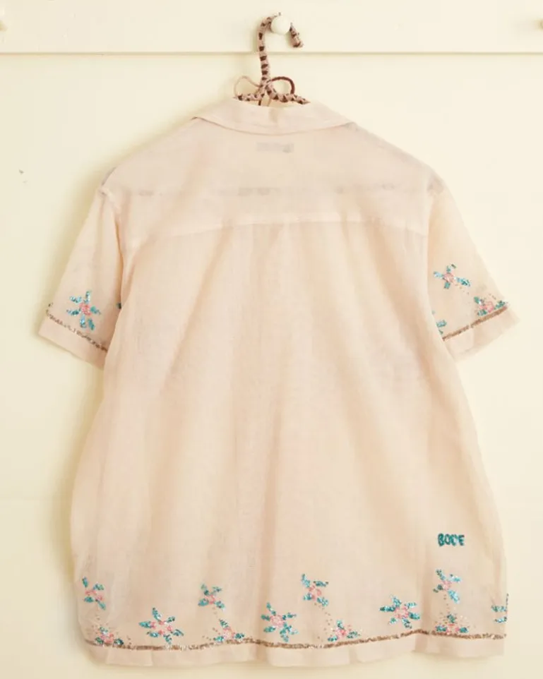 Men BODE Sequined Floral Net Short Sleeve Shirt