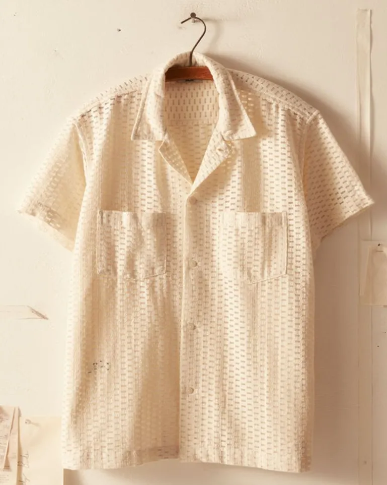 Men BODE Sheer Brick Lace Short Sleeve Shirt