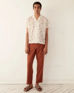 Men BODE Sheer Camel Short Sleeve Shirt