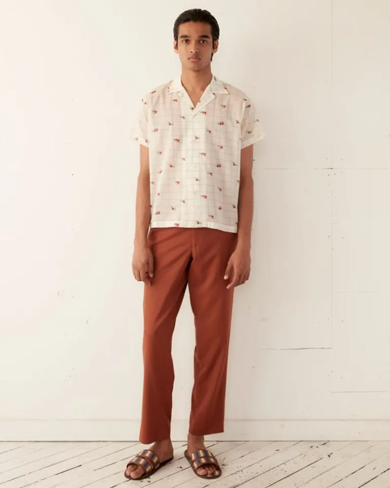 Men BODE Sheer Camel Short Sleeve Shirt