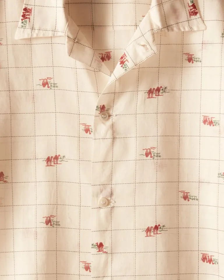 Men BODE Sheer Camel Short Sleeve Shirt