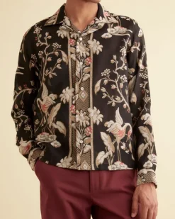 Men BODE Sheer Cranes Long Sleeve Shirt