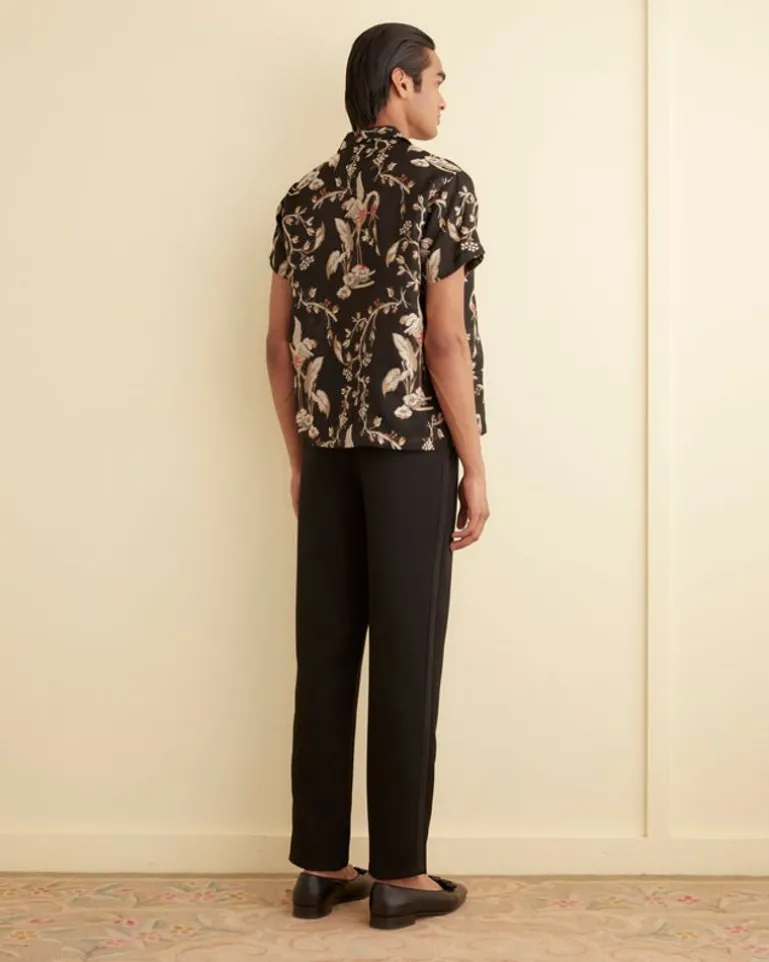 Men BODE Sheer Cranes Short Sleeve Shirt