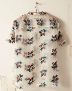 Men BODE Sheer Daisy Short Sleeve Shirt