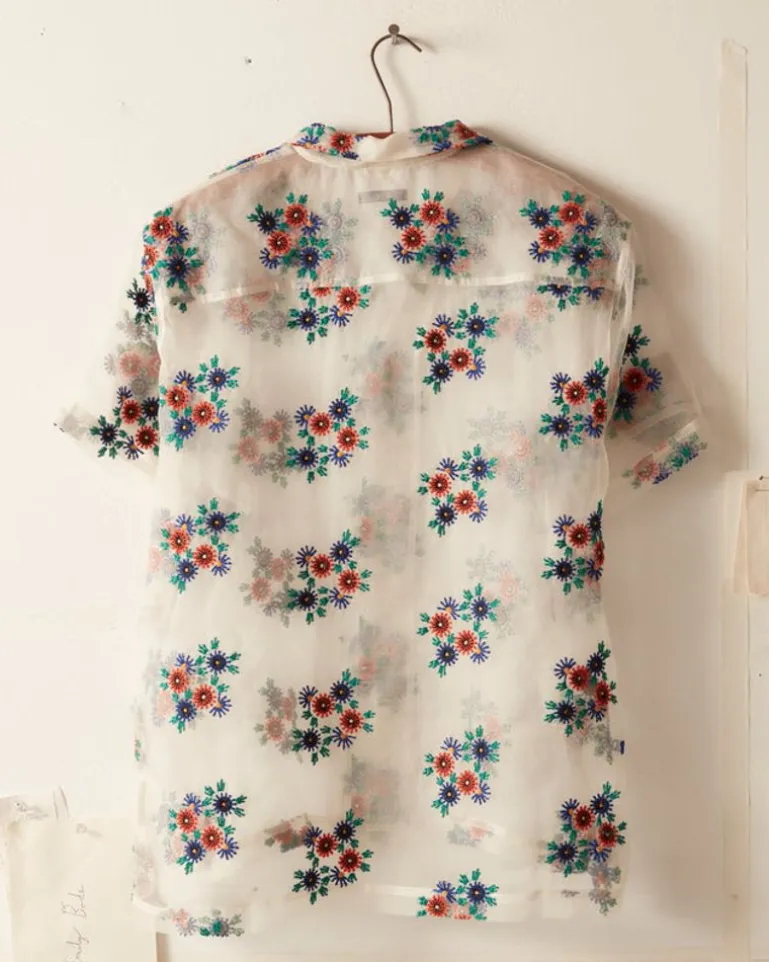 Men BODE Sheer Daisy Short Sleeve Shirt
