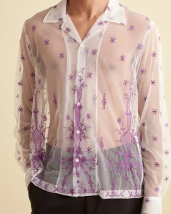 Men BODE Sheer Lavandula Long Sleeve Shirt