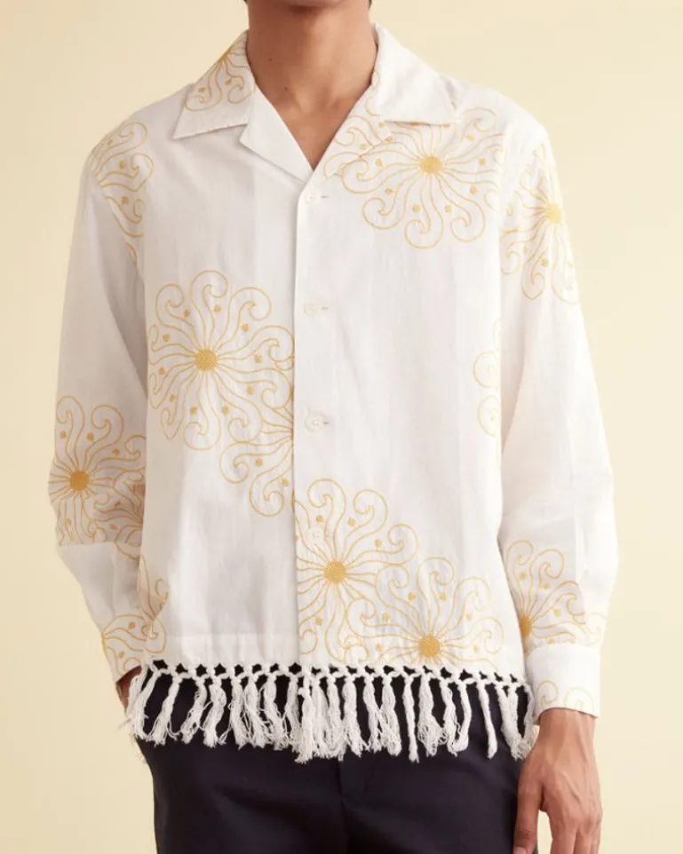 Men BODE Soleil Fringe Long Sleeve Shirt