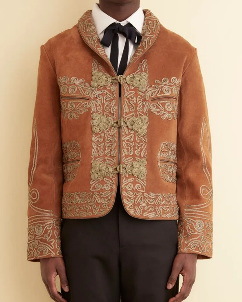 Men BODE Suede Shawl Couching Jacket