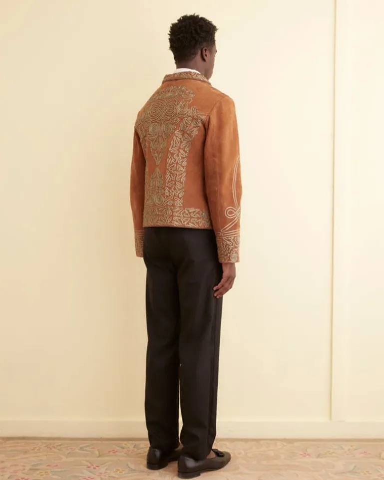 Men BODE Suede Shawl Couching Jacket