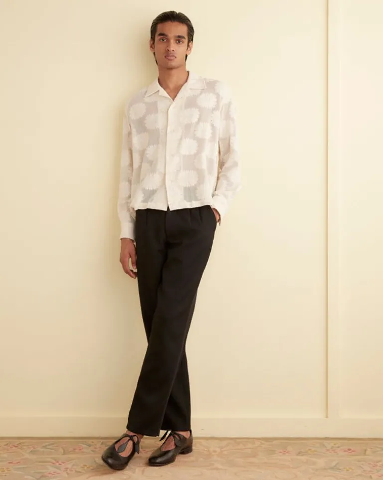 Men BODE Sunflower Lace Long Sleeve Shirt - Ecru