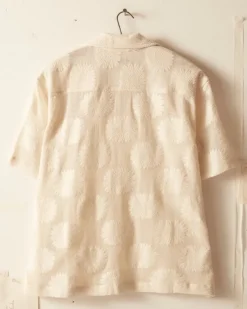 Men BODE Sunflower Lace Short Sleeve Shirt - Ecru