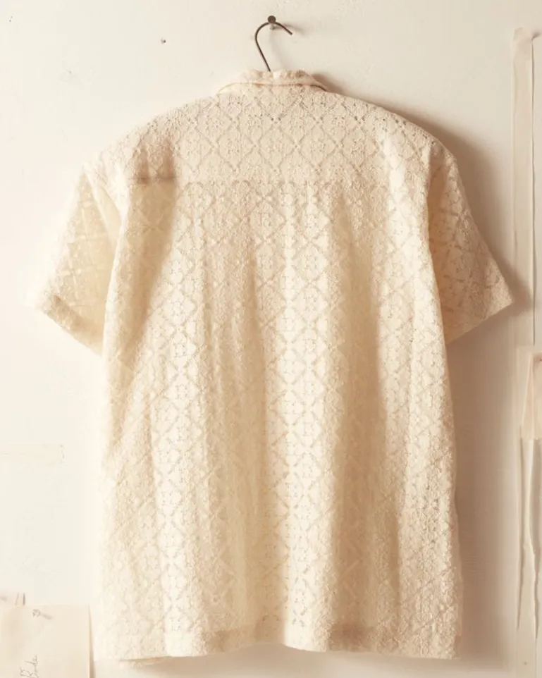 Men BODE Tile Lace Short Sleeve Shirt - Ecru