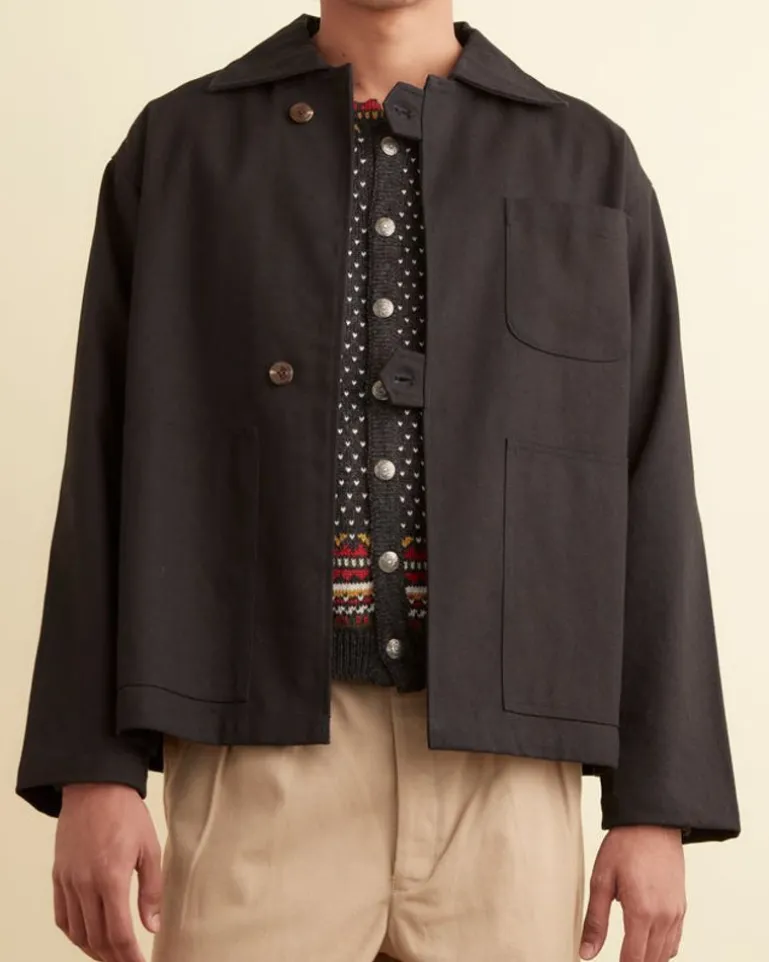 Men BODE Twill Front Tab Jacket - Black