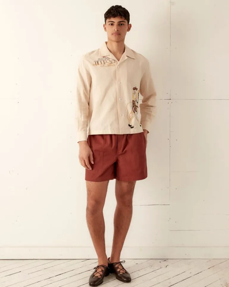 Men BODE Twill Rugby Short - Cinnamon