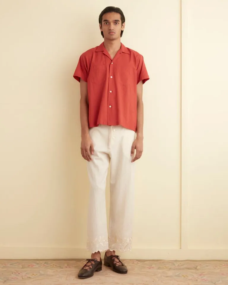 Men BODE Voile Double Pocket Short Sleeve Shirt - Merlot