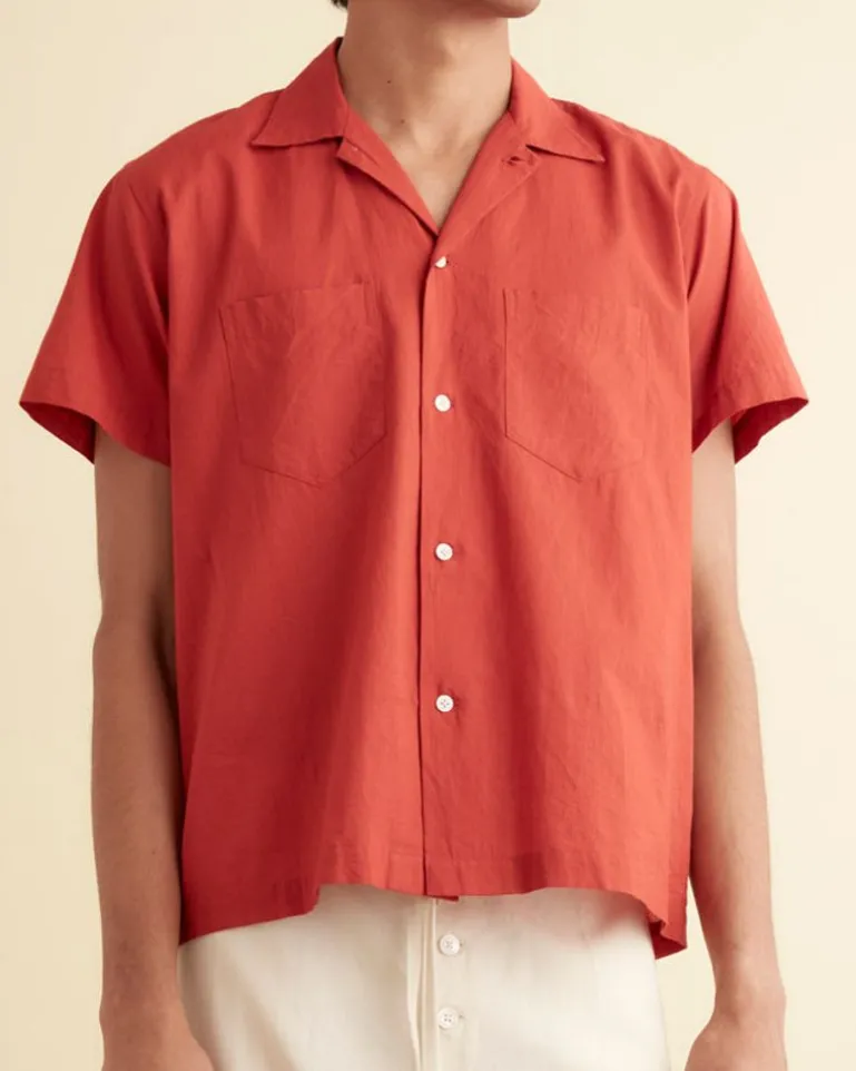 Men BODE Voile Double Pocket Short Sleeve Shirt - Merlot