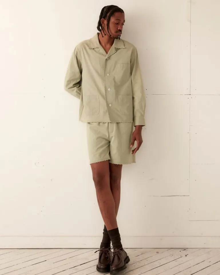 Men BODE Zig-Zag Hem Long Sleeve Shirt - Mint