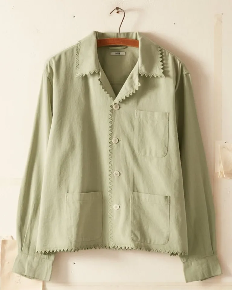 Men BODE Zig-Zag Hem Long Sleeve Shirt - Mint